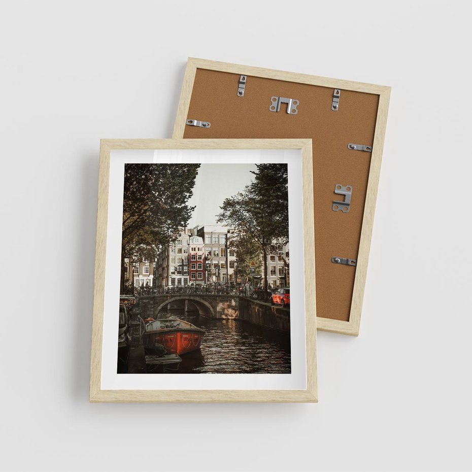 Plakat w ramie 40x50 - Jesienne Uroki Holandii: Kanały i Most - Holandia, kanały - rama drewno