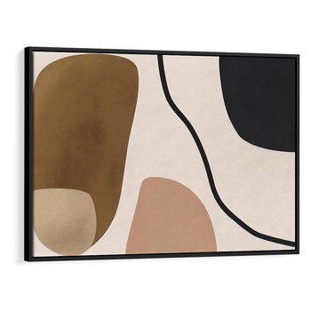 Obraz w ramie 100x70 - Harmonia chaosu i porządku - abstrakcyjne kształty, kolory beżu i brązu - rama czarna