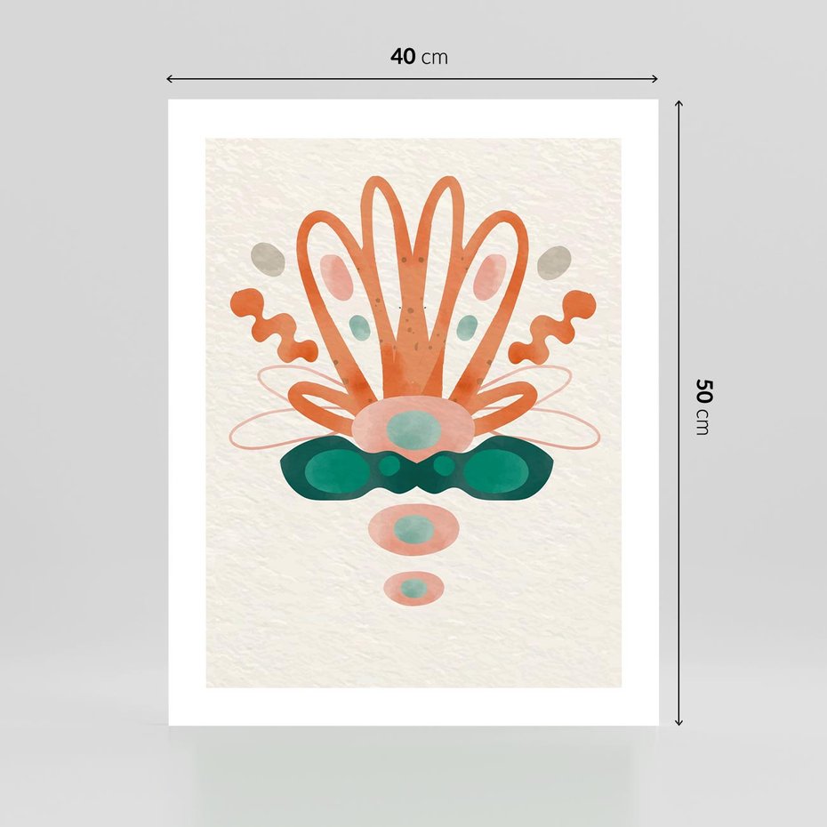 Plakat bez ramy 40x50 - Harmonia Nienormalności - akwarelowe abstrakcyjne kształty, zieleń i pomarańcz