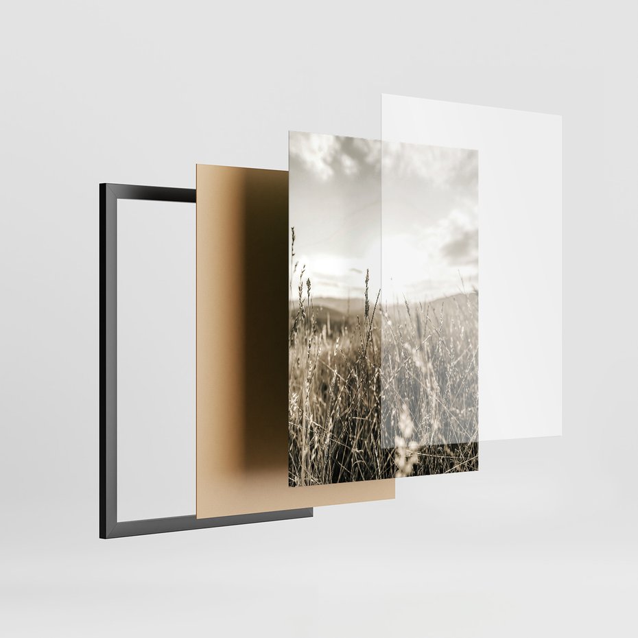 Zestaw obrazy w ramie 50x70 galeria - Domki, pola, łąki, w, sepii - rama czarna