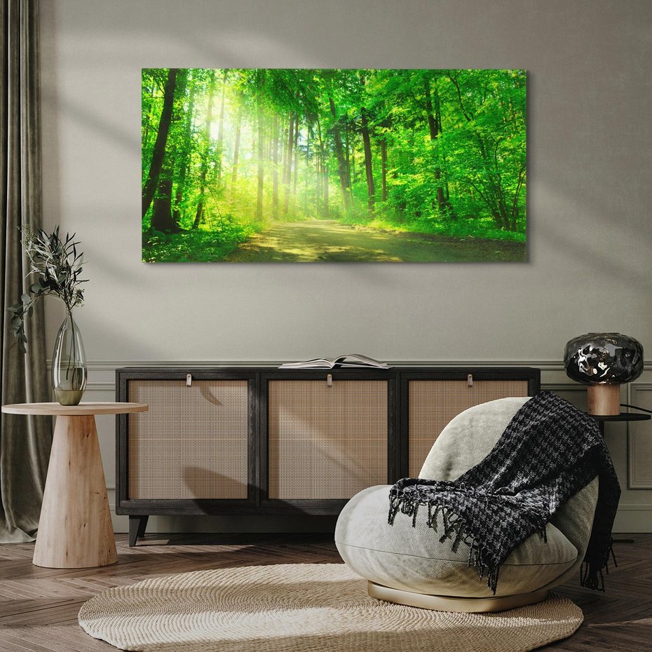 Obraz na płótnie 120x60 - Urok lasu na drodze - las, drzewa