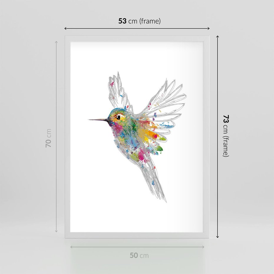 Plakat w ramie 50x70 - Koliber w akwareli - akwarela, koliber - rama biała