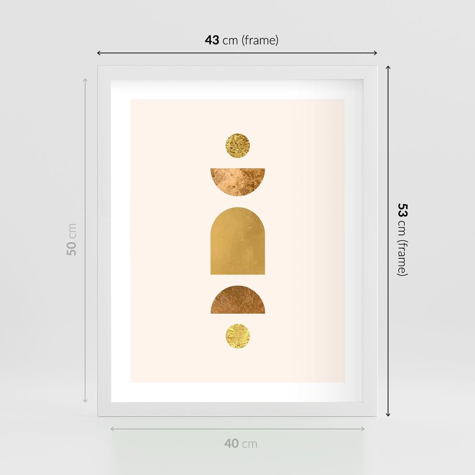 Plakat w ramie 40x50 - Abstrakcyjne Wzory - geometryczne złote kształty, tekstura - rama biała