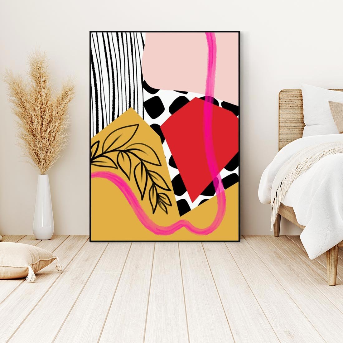 Obraz w ramie 70x100 - Wnętrza Form - abstrakcyjna kompozycja, różne tekstury - rama czarna