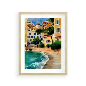 Plakat w ramie 40x50 - Zamieszkajmy Tu - akwarela, śródziemnomorski klimat - rama drewno