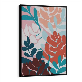 Obraz w ramie 50x70 - Impresje Kształtów - abstrakcyjna kompozycja kwiatowych form, kolor zgaszone - rama czarna