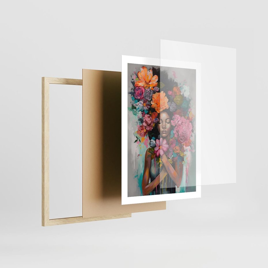 Plakat w ramie 50x70 - Z Głową w Kwiatach - obraz olejny, sztuka nowoczesna - rama drewno