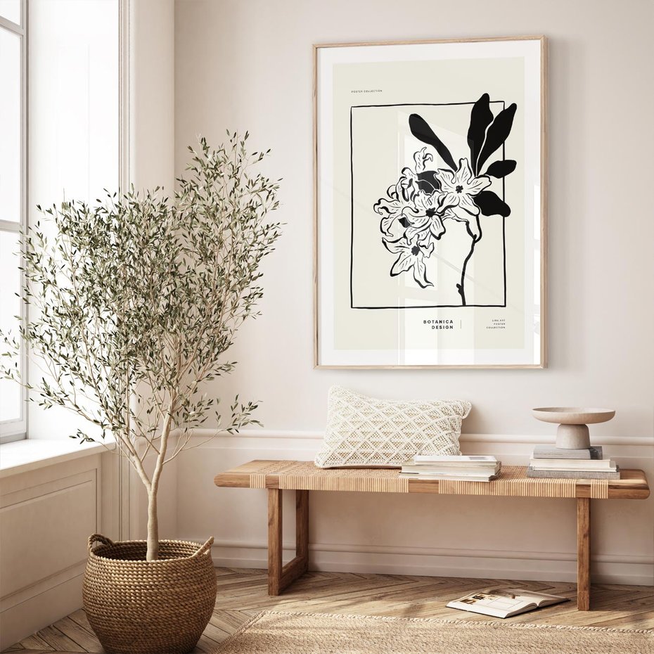 Plakat w ramie 40x50 - Kwiatowe przestrzenie - kwiat, grafika - rama drewno