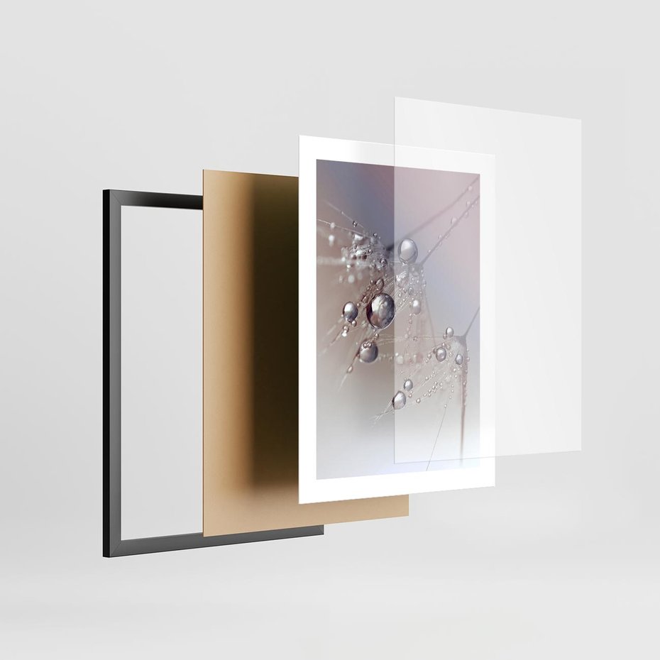 Plakat w ramie 30x40 - Delikatne Natchnienie - krople, dmuchawce - rama czarna