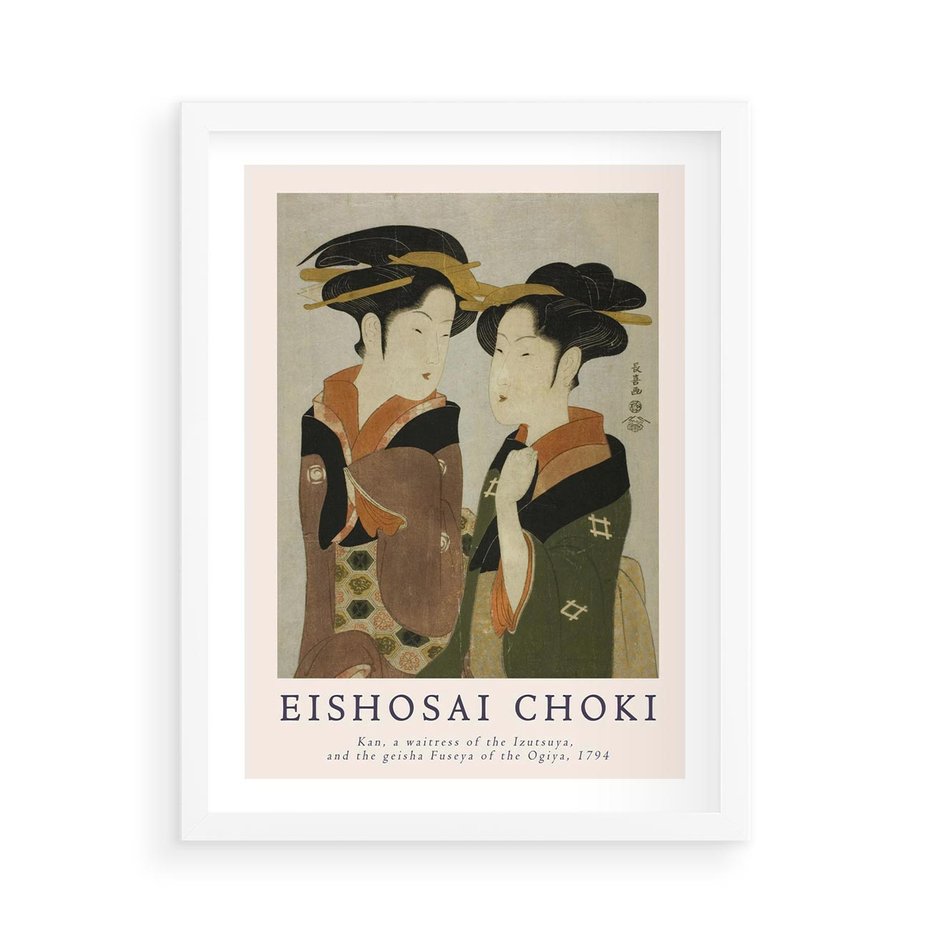 Plakat w ramie 50x70 - Reprodukcja Japońskiej Grafiki - eishosai choki, reprodukcja grafiki - rama biała