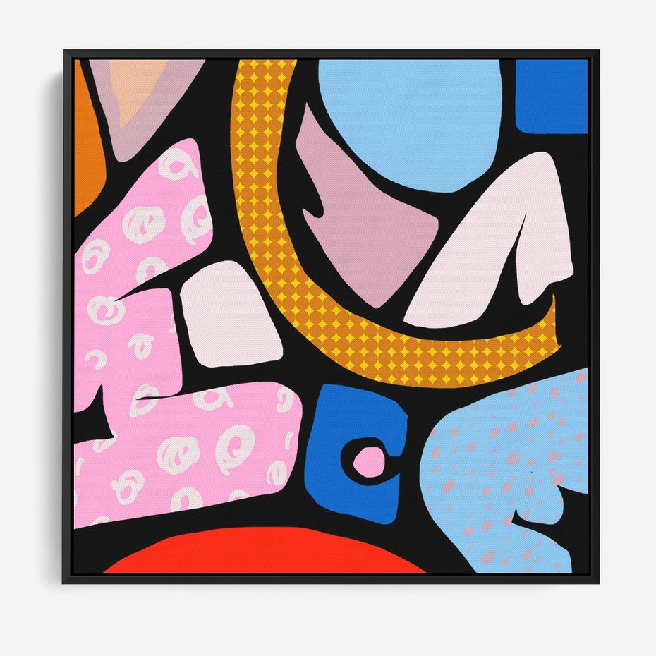Obraz w ramie 50x50 - Kolory Komiksu - abstrakcyjne formy, komiksowy styl - rama czarna