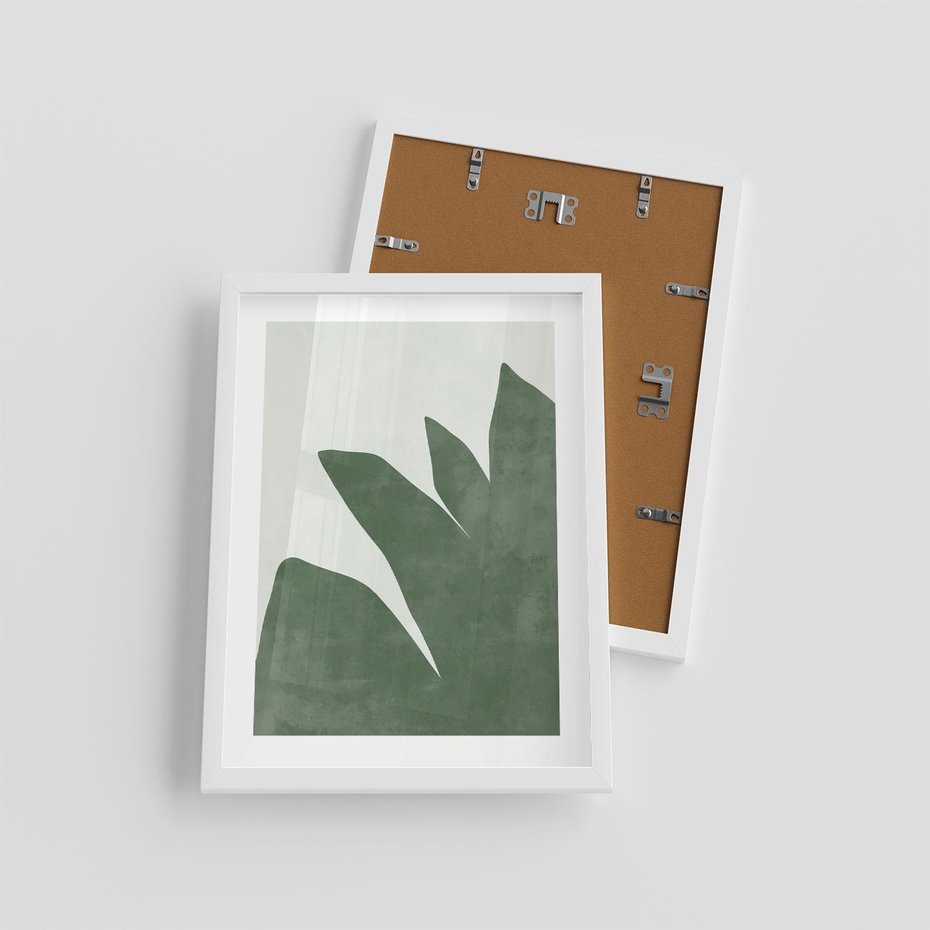 Plakat w ramie 30x40 - Oaza Harmonii - abstrakcyjny kształt, zielony plakat - rama biała