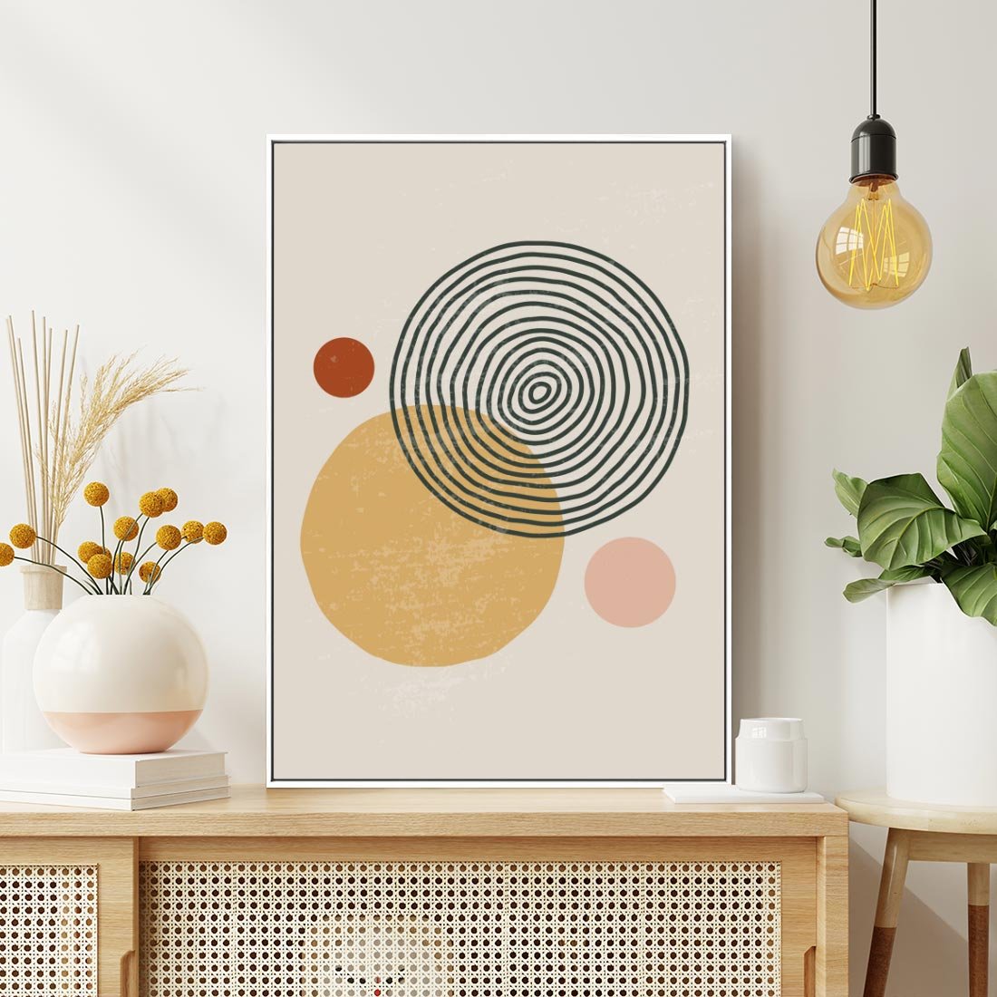 Obraz w ramie 70x100 - Boho Światło - abstrakcyjna sztuka, boho kształty - rama biała