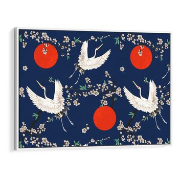 Obraz w ramie 70x50 - Japońskie Żurawie Indygo - sztuka japońska, japonia - rama biała