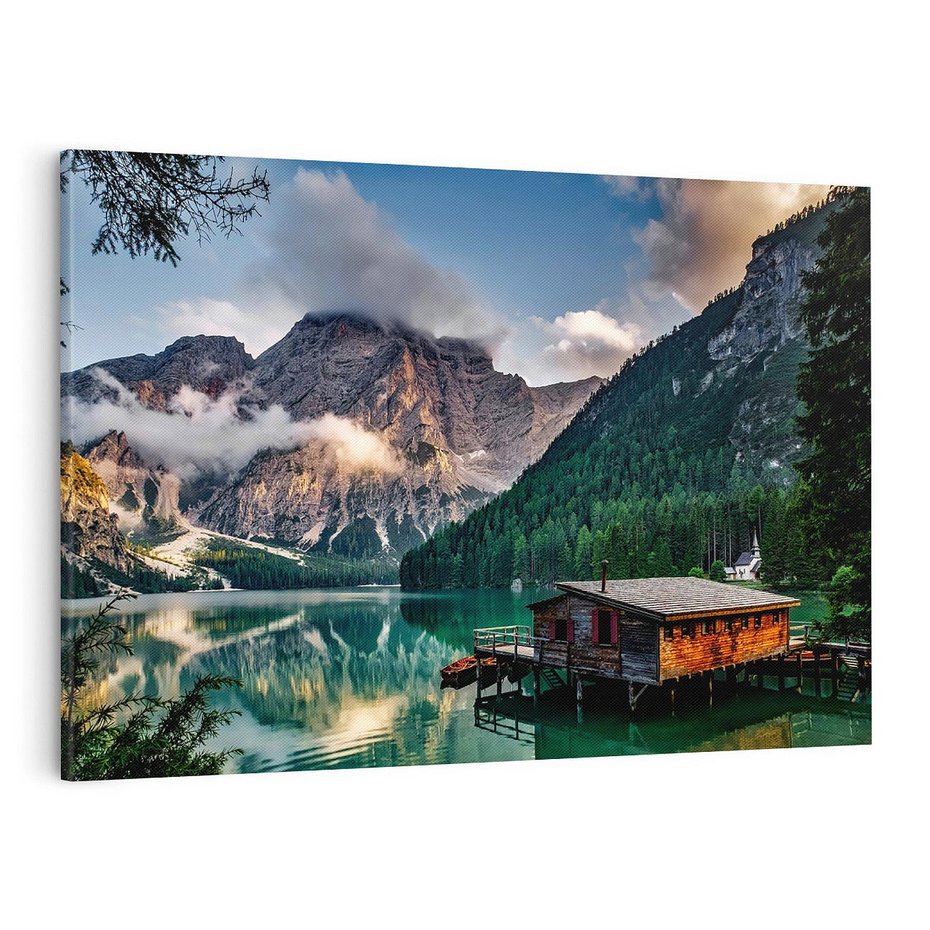 Obraz na płótnie 100x70 - Górska idylla: Domek nad strumykiem - góry, domek