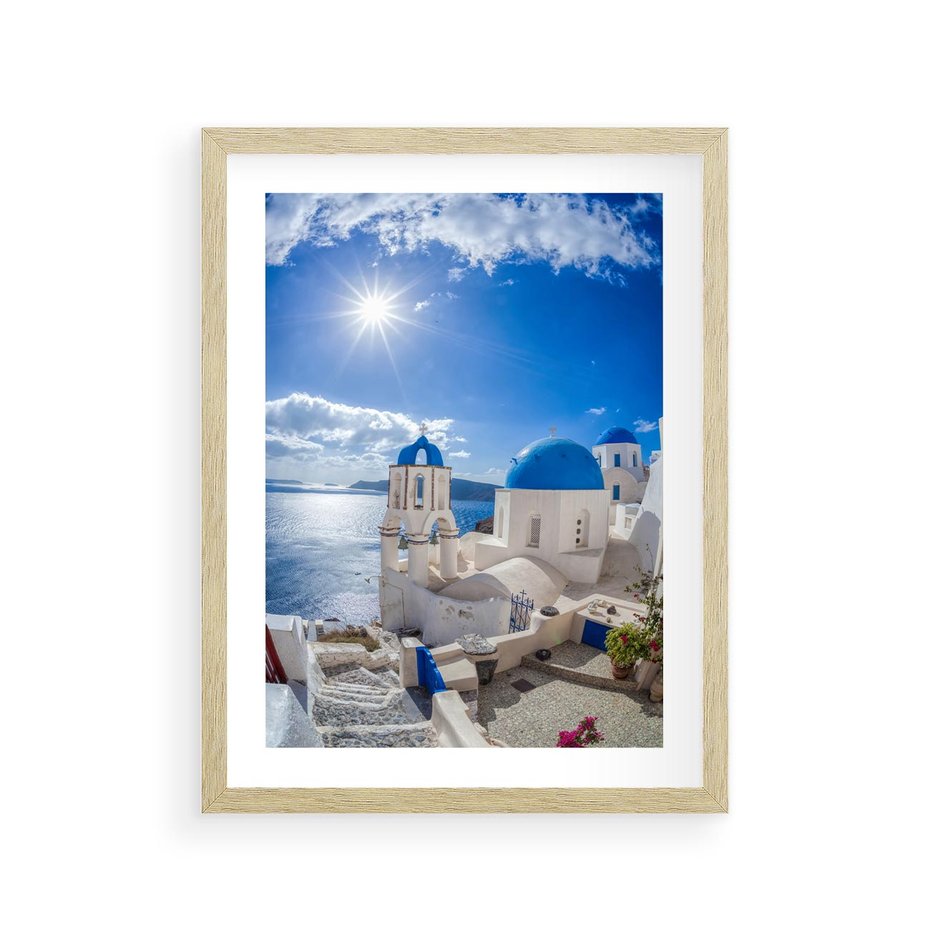 Plakat w ramie 30x40 - Uroki Santorini we Włoszech - Santorini, Włochy - rama drewno