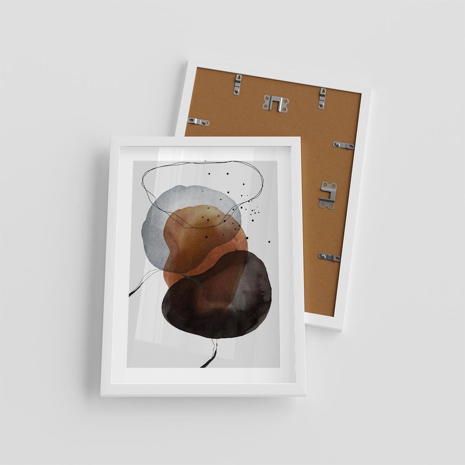 Plakat w ramie 30x40 - Kolorowe Wizje - abstrakcyjne plamy akwarelowe, czarny szkic - rama biała