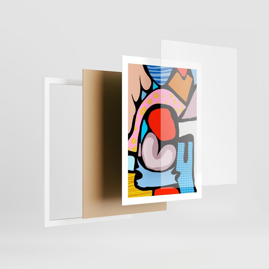 Plakat w ramie 50x70 - Czarny Komiks - abstrakcyjne formy, komiksowy styl - rama biała