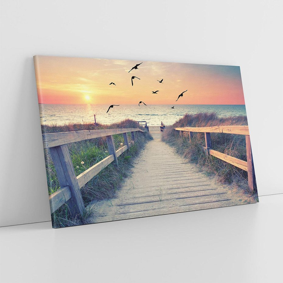 Obraz na płótnie 70x50 - Sielanka nad brzegiem - plaża, pomost