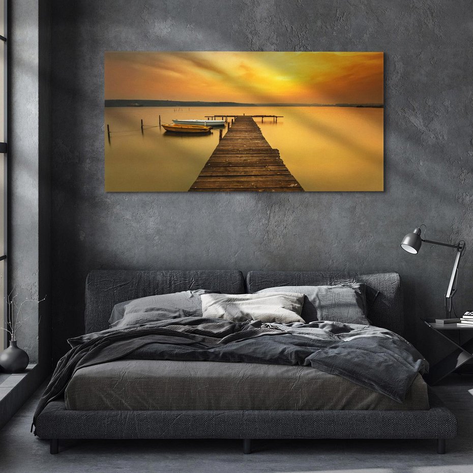 Obraz na płótnie 120x60 - Zachód słońca nad jeziorem: Piękno natury - zachód, słońca