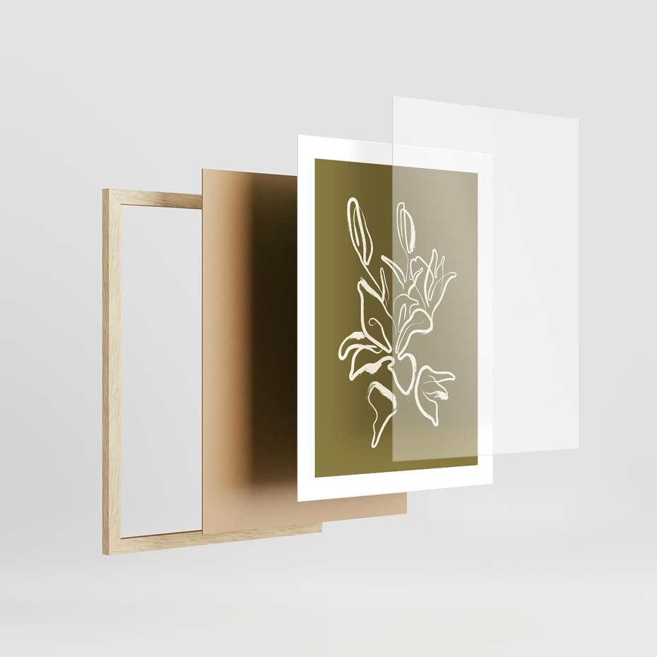 Plakat w ramie 30x40 - Przenikające Barwy - abstrakcyjna roślina, kwiaty - rama drewno