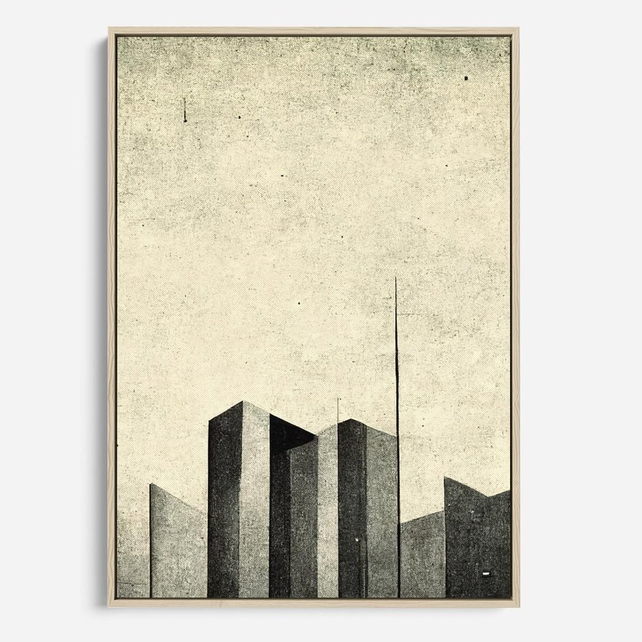 Obraz w ramie 80x120 - Mroczne Wieżowce - postarzana grafika, perspektywa budynków wieżowców - rama drewno