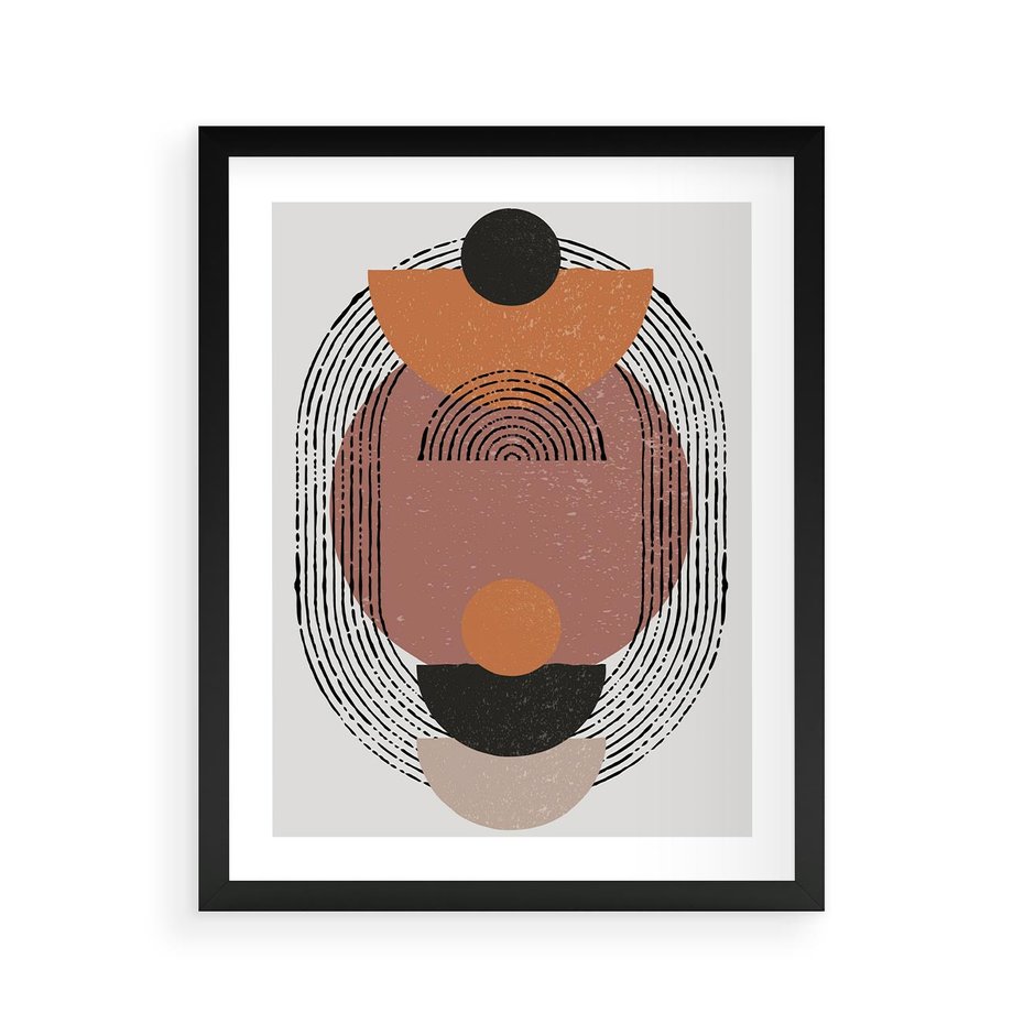 Plakat w ramie 40x50 - Abstrakcja w Odcieniach Brązu i Beżu - geometria, abstrakcyjna grafika - rama czarna