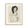 Plakat w ramie 40x50 - Migotliwe Refleksje - nowoczesny minimalistyczny rysunek, dziewczyna w bieliźnie - rama drewno