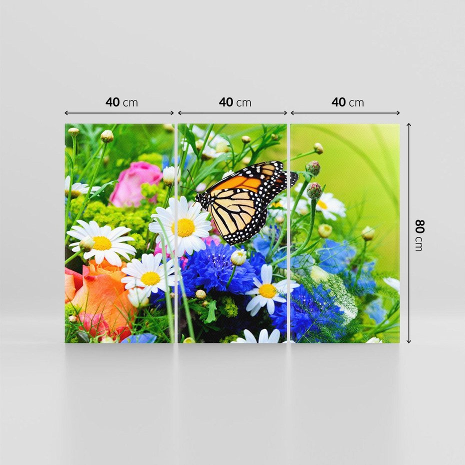 Obraz na płótnie 120x80 - Kwiatowy Taniec - motyl, kwiaty