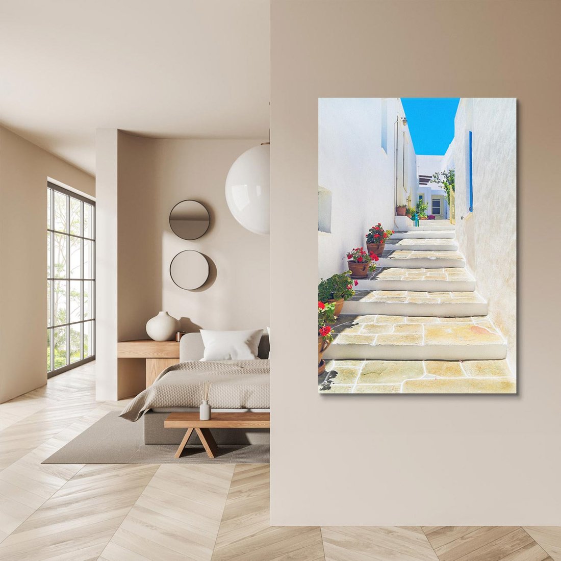 Obraz na płótnie 70x100 - Urok Greckiej Uliczki - grecka, uliczka