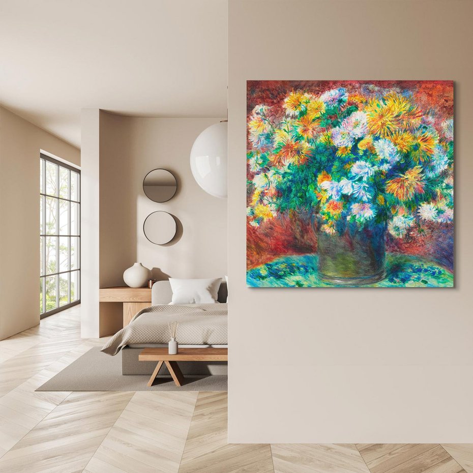 Obraz na płótnie 80x80 - Chryzantemy (1881–1882), Pierre-Auguste Renoir - Reprodukcja - reprodukcja, obraz na płótnie