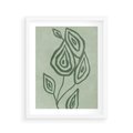 Plakat w ramie 40x50 - Szmaragdowy Oddech - abstrakcyjne delikatne zielone linie, podobne do gałęzi kwiatów - rama biała