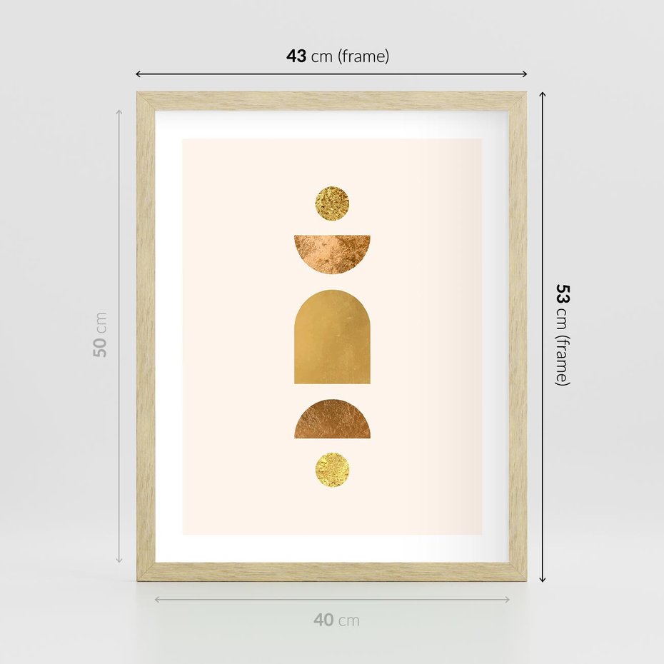 Plakat w ramie 40x50 - Abstrakcyjne Wzory - geometryczne złote kształty, tekstura - rama drewno