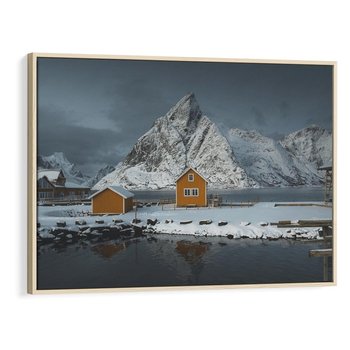 Obraz w ramie 70x50 - Minimalizm i Urok Natury - skandynawskie, domki - rama drewno