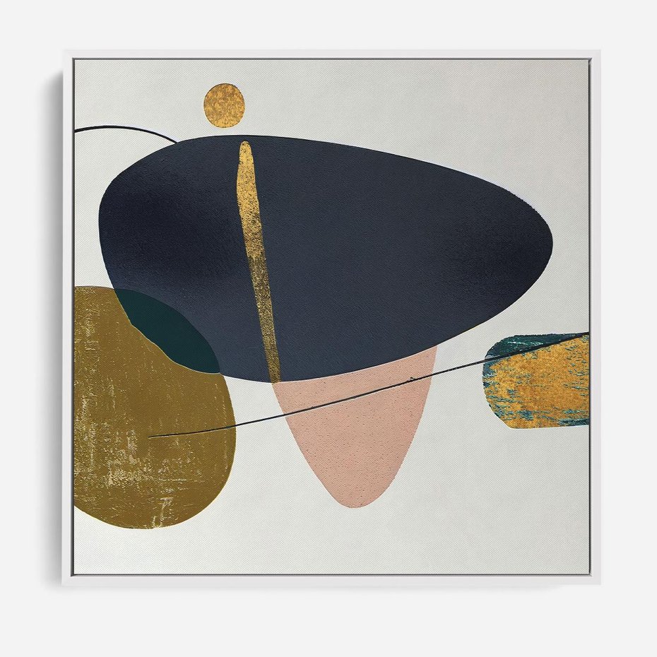 Obraz w ramie 80x80 - Złoto Granatu - abstrakcyjne plamy koloru, złoto - rama biała