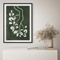 Plakat w ramie 40x50 - Rozkwitające Zielone Gałęzie - abstrakcyjne delikatne zielone linie, podobne do gałęzi kwiatów - rama czarna