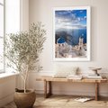 Plakat w ramie 40x50 - Błękitne Przezycia - Santorini, morze - rama biała
