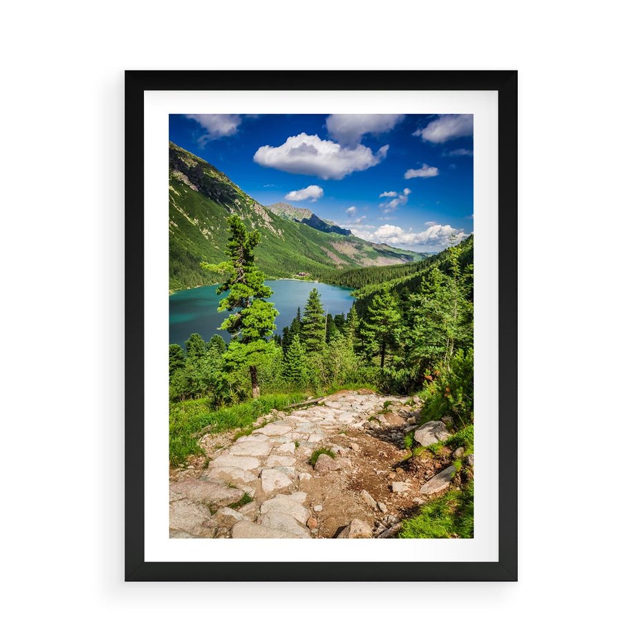 Plakat w ramie 50x70 - Jezioro górskie: harmonia natury - jezioro, góry - rama czarna
