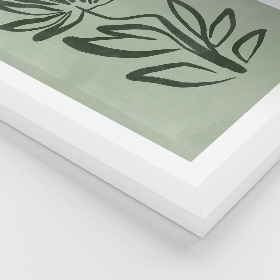Plakat w ramie 50x70 - Zieleń Wyjątkowego Ukojenia - zielona abstrakcja, zgaszona zieleń - rama biała
