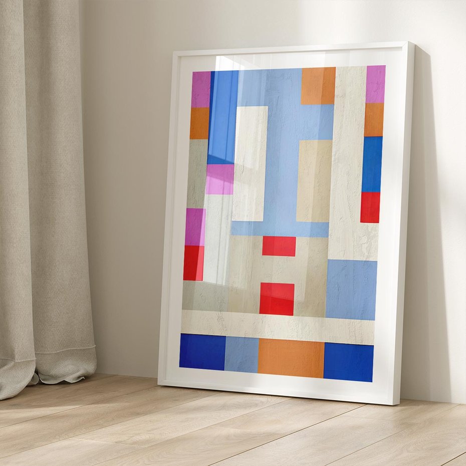 Plakat bez ramy 50x70 - Bezczasowe Przenikanie Kształtów - abstrakcyjne geometryczne kształty, olejny obraz