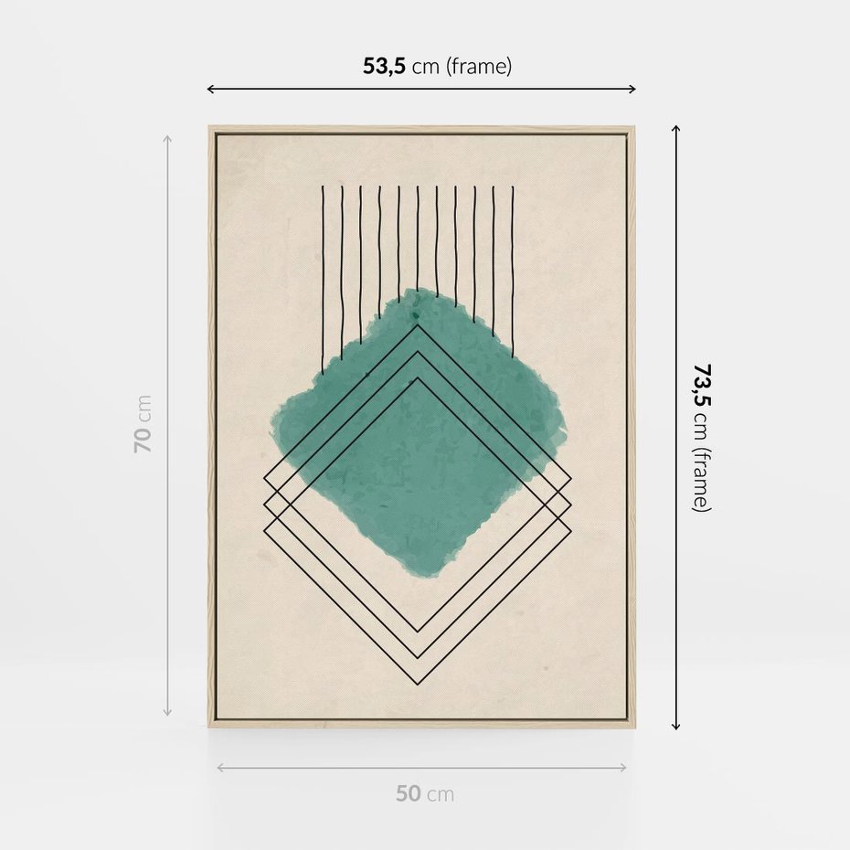 Obraz w ramie 50x70 - Impresje Przestrzeni - akwarelowa plama, geometryczne szkicowane kształty - rama drewno