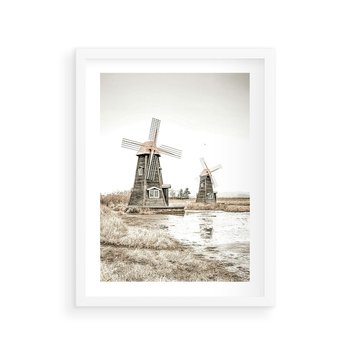 Plakat w ramie 50x70 - Wiejskie Młyny: Rustykalna Fotografia - młyny, rustykalna fotografia - rama biała