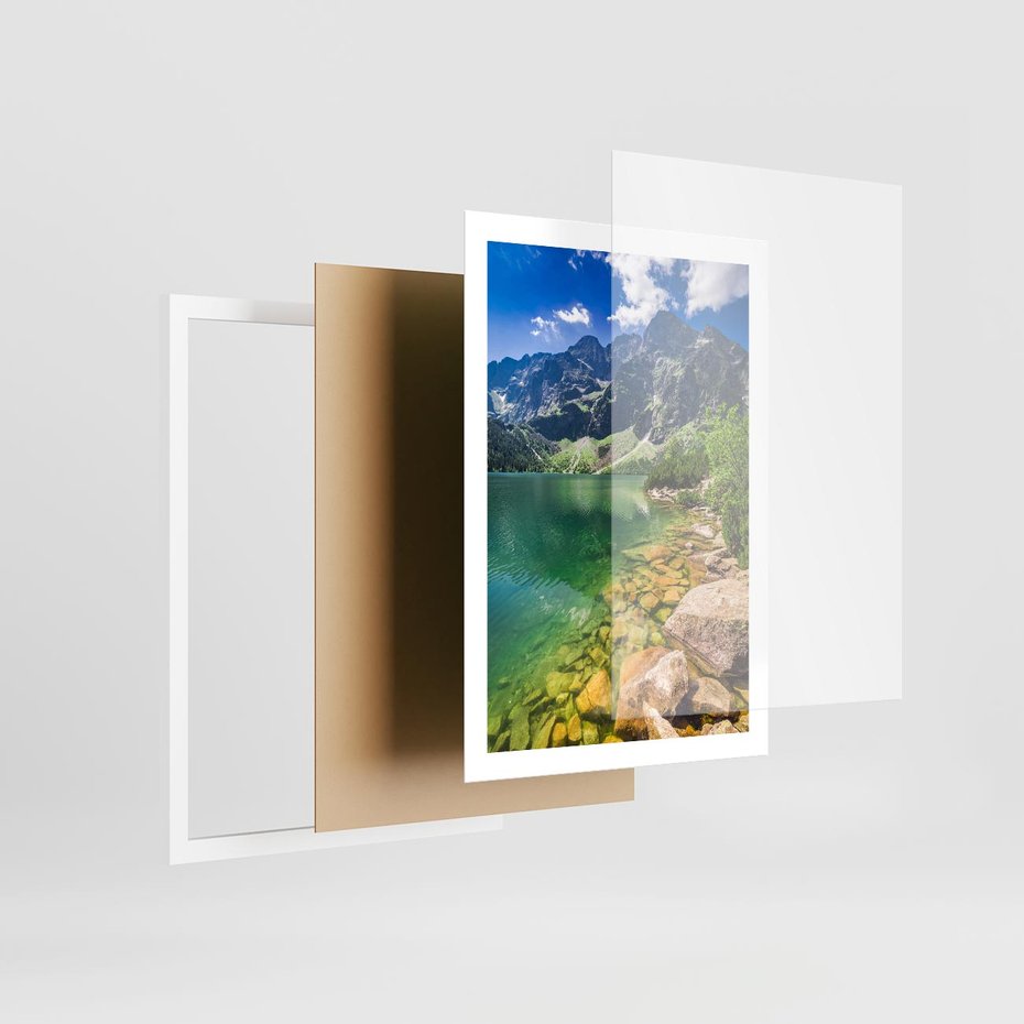Plakat w ramie 50x70 - Mistyczne Połączenie - jezioro, góry - rama biała