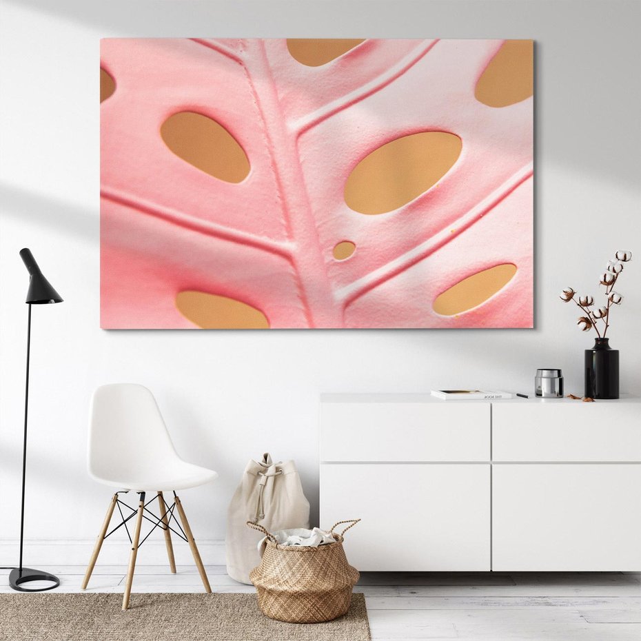 Obraz na płótnie 120x80 - Różowa monstera w pełnym rozkwicie - różowa, monstera