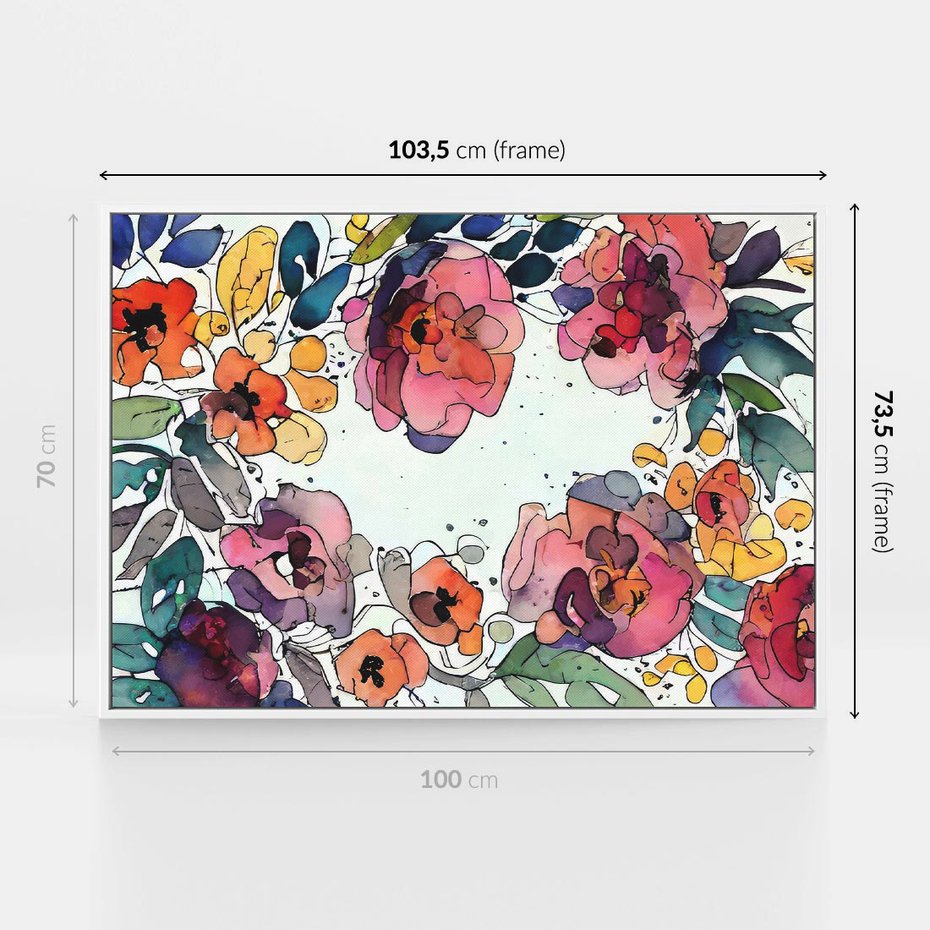 Obraz w ramie 100x70 - Rozkwitające marzenia - akwarelowe kwiaty, kolory - rama biała