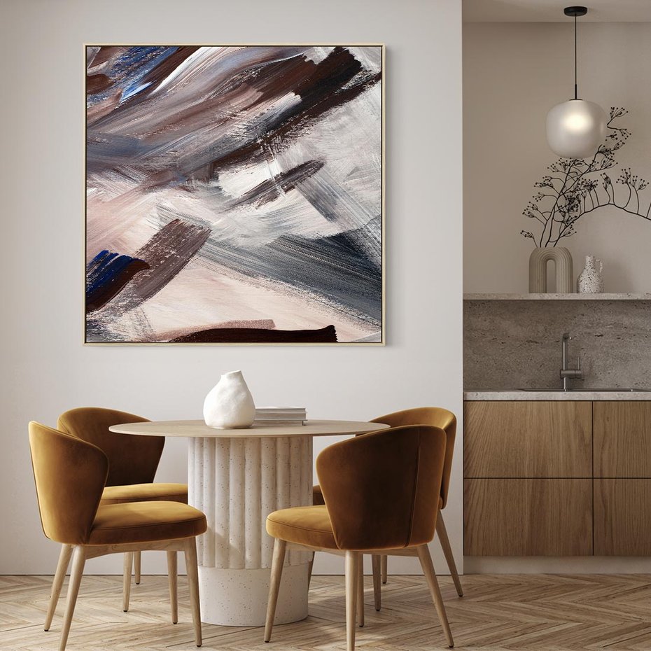 Obraz w ramie 50x50 - Eksploracja Dramaturgii - abstrakcyjny chaos, chatyczne maźnięcia pędzla - rama drewno