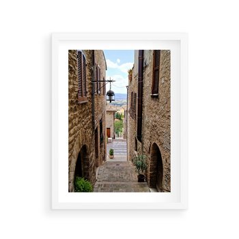 Plakat w ramie 50x70 - Perspektywa malowniczej uliczki - uliczka, perspektywa - rama biała