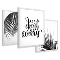 Zestaw obrazy w ramie 50x70 galeria - Palmy, liście, cytat, napis - rama biała