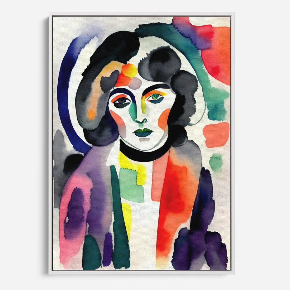 Obraz w ramie 80x120 - Subtelne Akwarelowe Ulotności - abstrakcyjny akwarelowy portret kobiety, rozmyte farby - rama biała