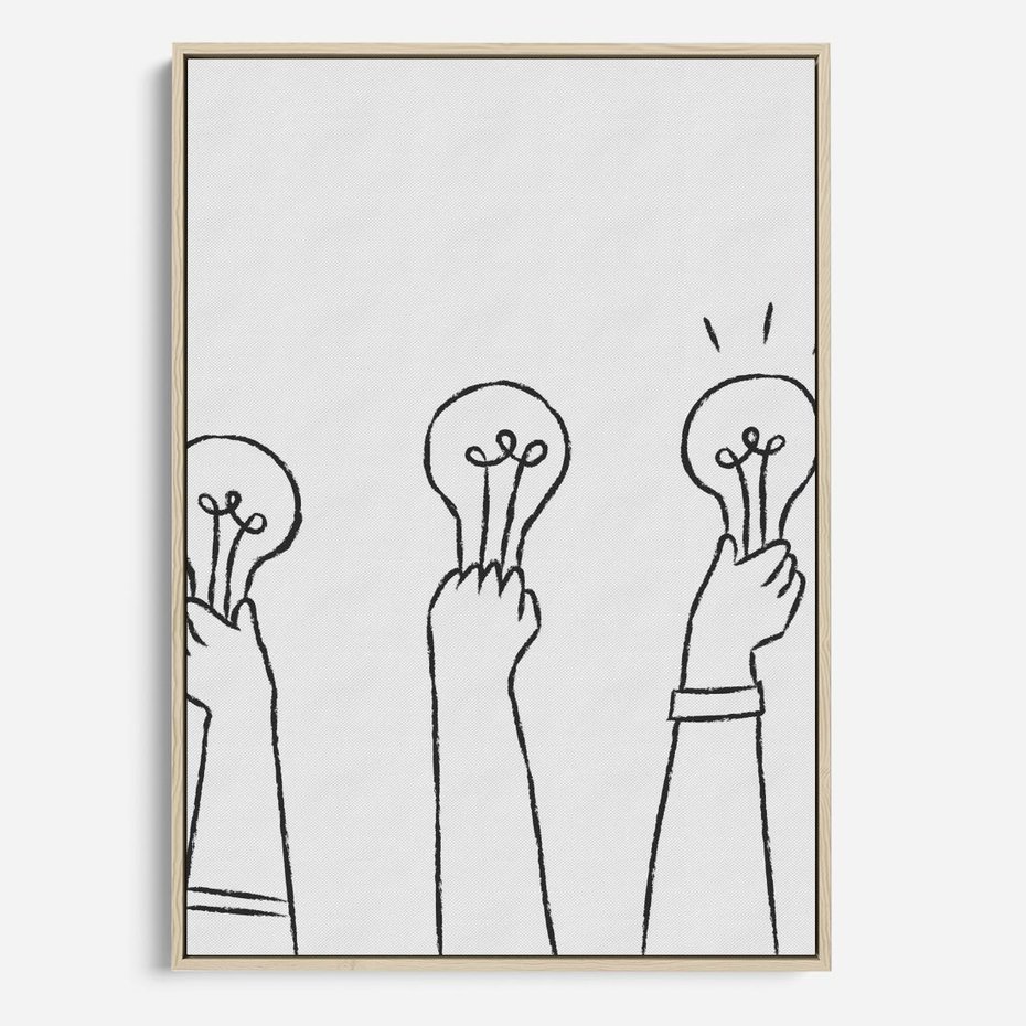 Obraz w ramie 50x70 - Idea w Rękach - szkic, grafika - rama drewno